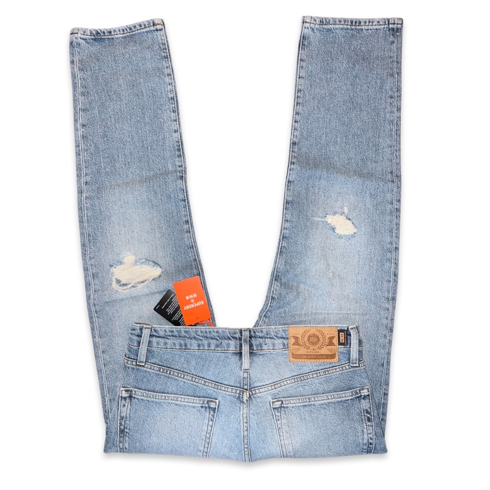 SuperDry Men’s Tailored Straight Jean in Beak Beat Up Blue - Picture 5 of 12